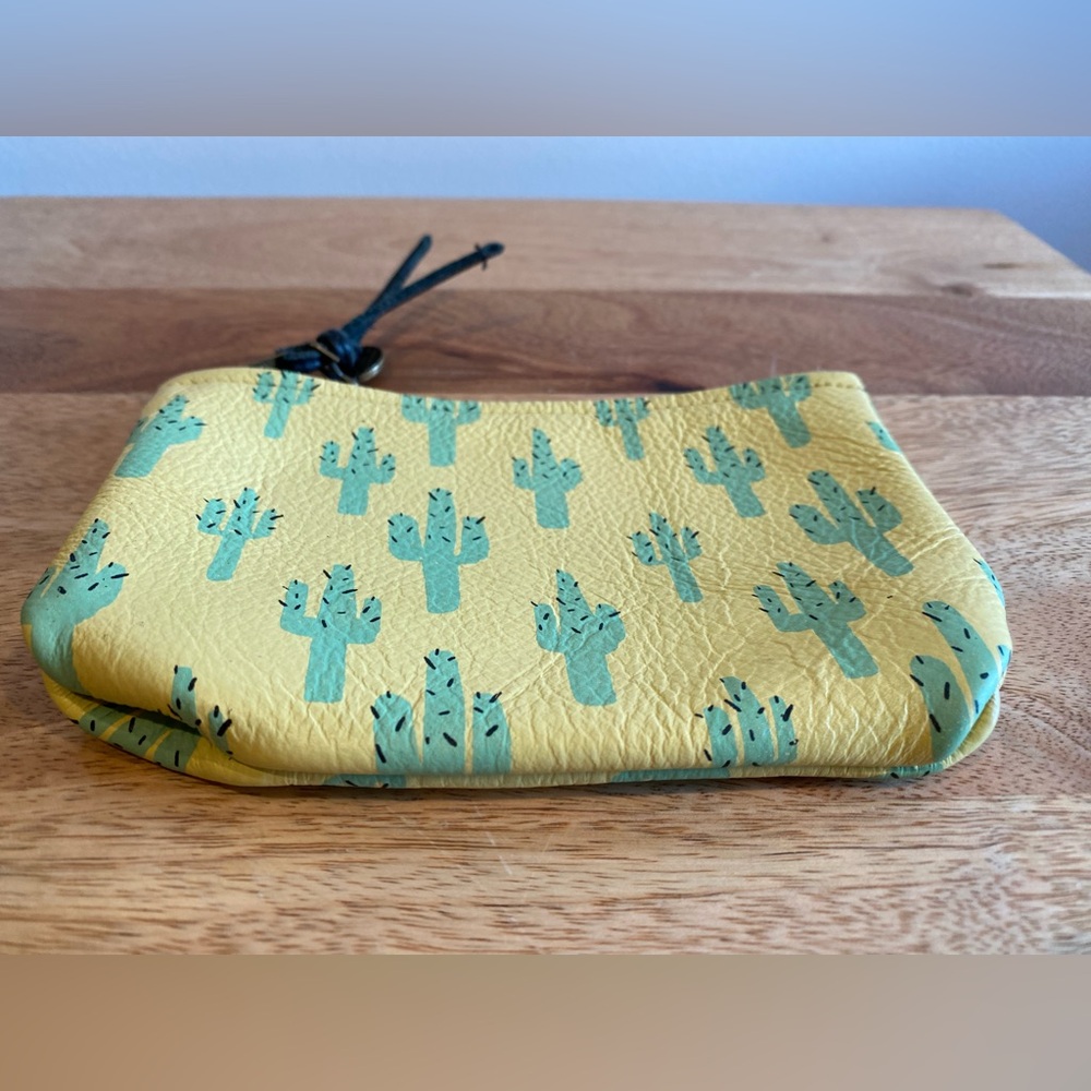 Falconwright Handmade Yellow Leather Mini Pouch with Desert Cactus Print